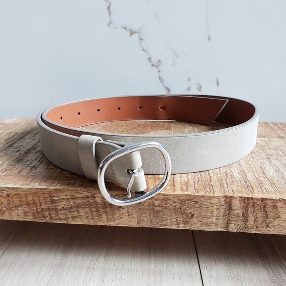 Banana Republic Belt Mens M Gray Vegan Suede Buckle Synthetic Leather - Picture 2 of 4